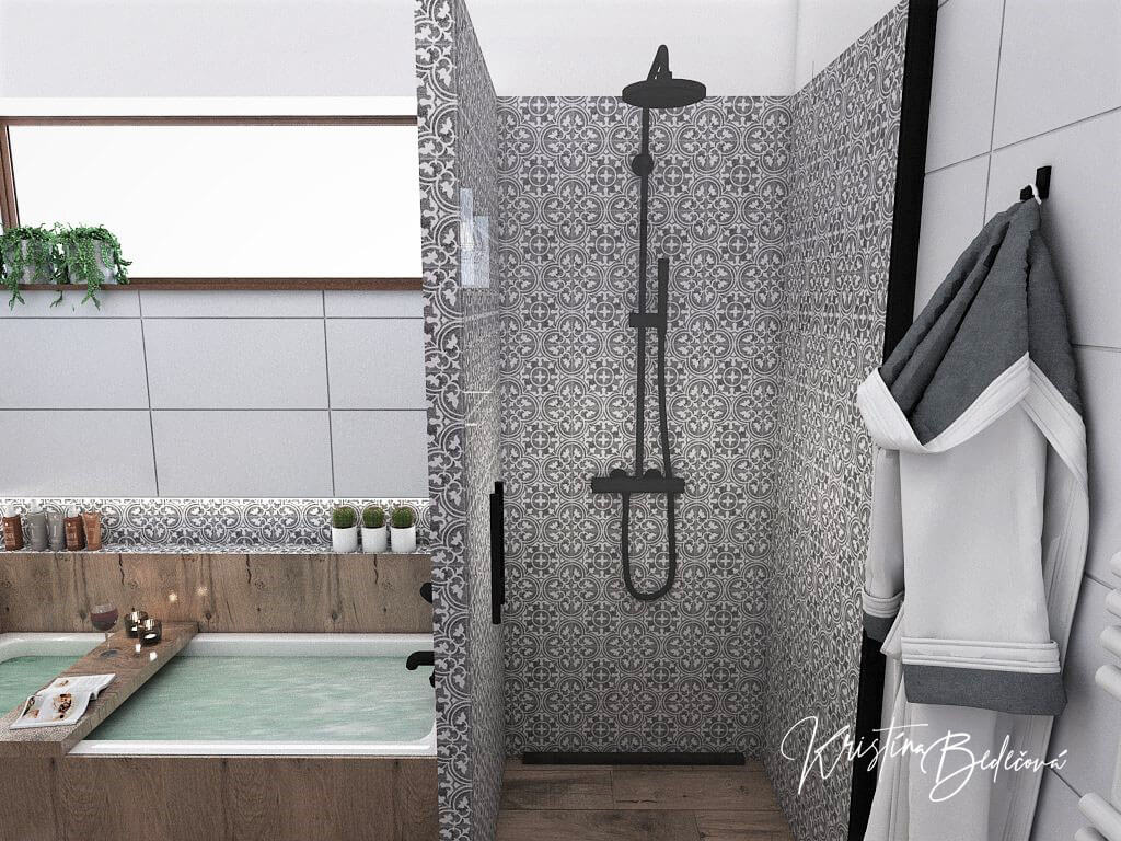 Návrh interiéru kúpeľne S nádychom vintage, pohľad na sprchový kút