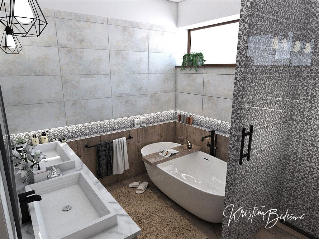 Návrh interiéru kúpeľne S nádychom vintage -alternatíva, pohľad na voľne stojacu vaňu