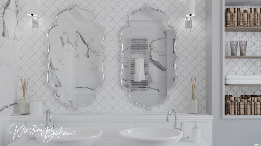 Návrh interiéru kúpeľne, Čistá krása, pohľad na umývadlá a zrkadlá